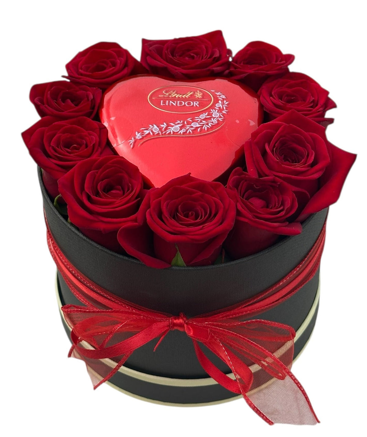Roses in a Box with Metal Heart & Chocolates - Fresh Bouquet Co.