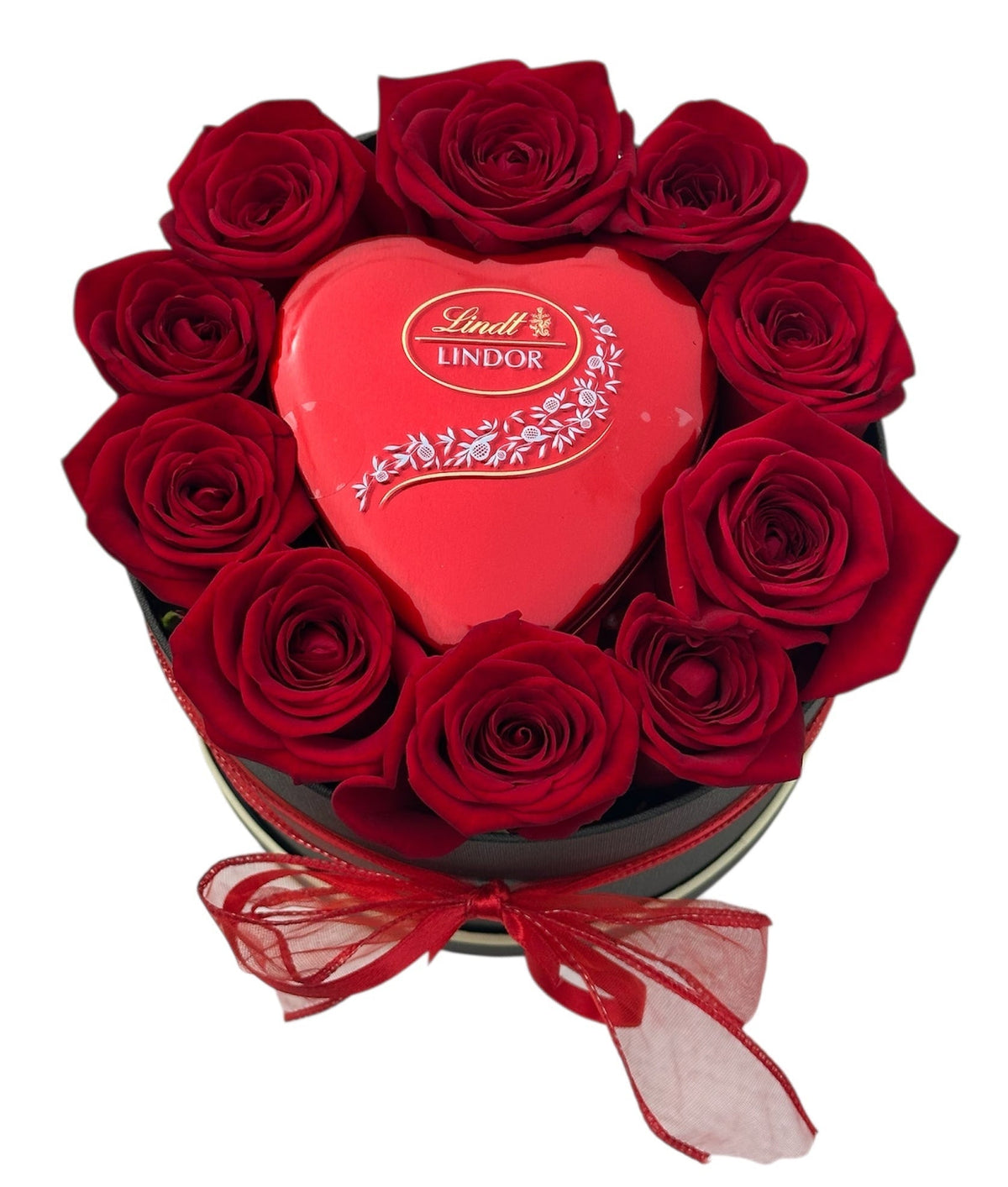 Roses in a Box with Metal Heart & Chocolates - Fresh Bouquet Co.