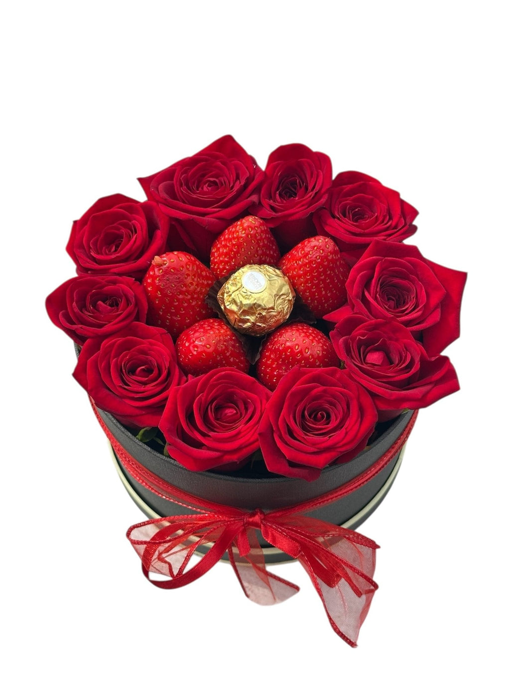 Roses in a Box with Strawberries & Ferrero Rocher - Fresh Bouquet Co.