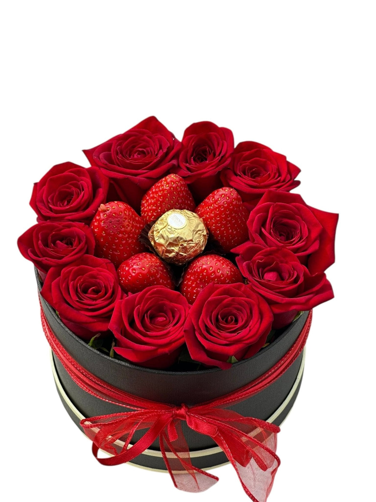 Roses in a Box with Strawberries & Ferrero Rocher - Fresh Bouquet Co.