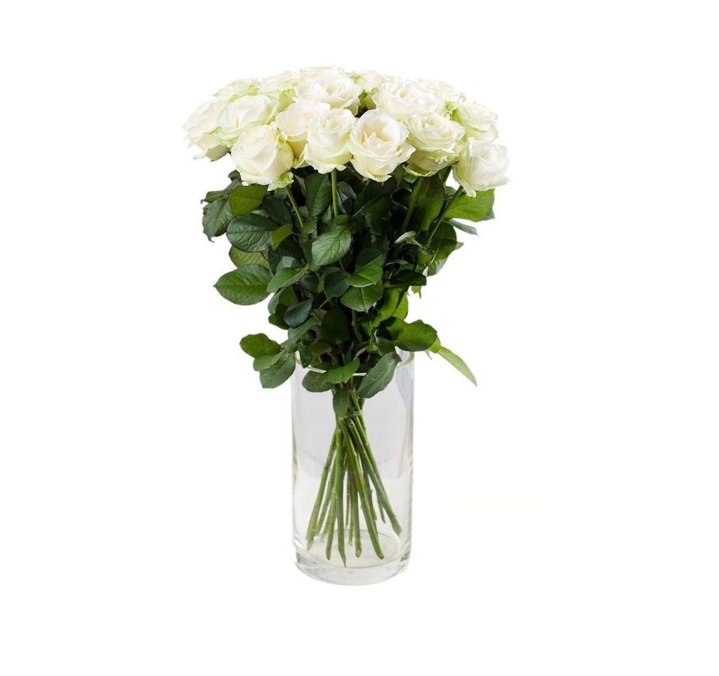 White Mundial Roses Bouquet in Vase - Fresh Bouquet Co.