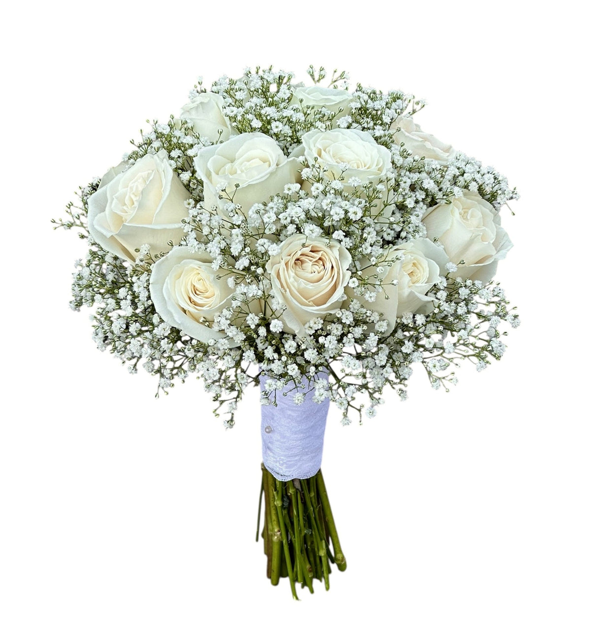 White Playa Blanca Roses with Gypsophila Bridal Wedding Bouquet - Fresh Bouquet Co.