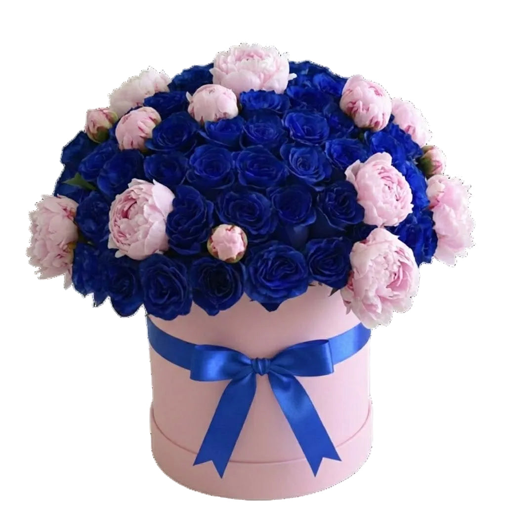 Luxury Box of Peony and Blue Roses