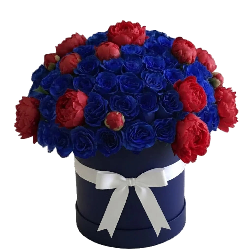 Luxury Box of Peony and Blue Roses