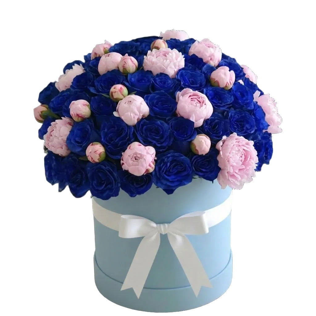 Luxury Box of Peony and Blue Roses