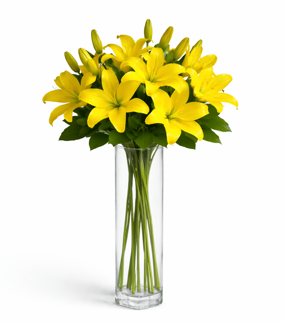Yellow Lily Bouquet in Vase - Fresh Bouquet Co.