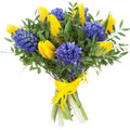 Yellow Tulips & Blue Hyacinth Bouquet with Fresh Greenery - Fresh Bouquet Co.